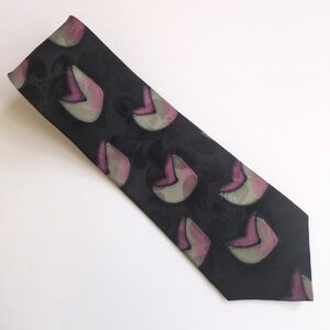 Robert Daskal Hand Painted Silk Tie Abstract Flroal Pink Tan Black Artist Signed